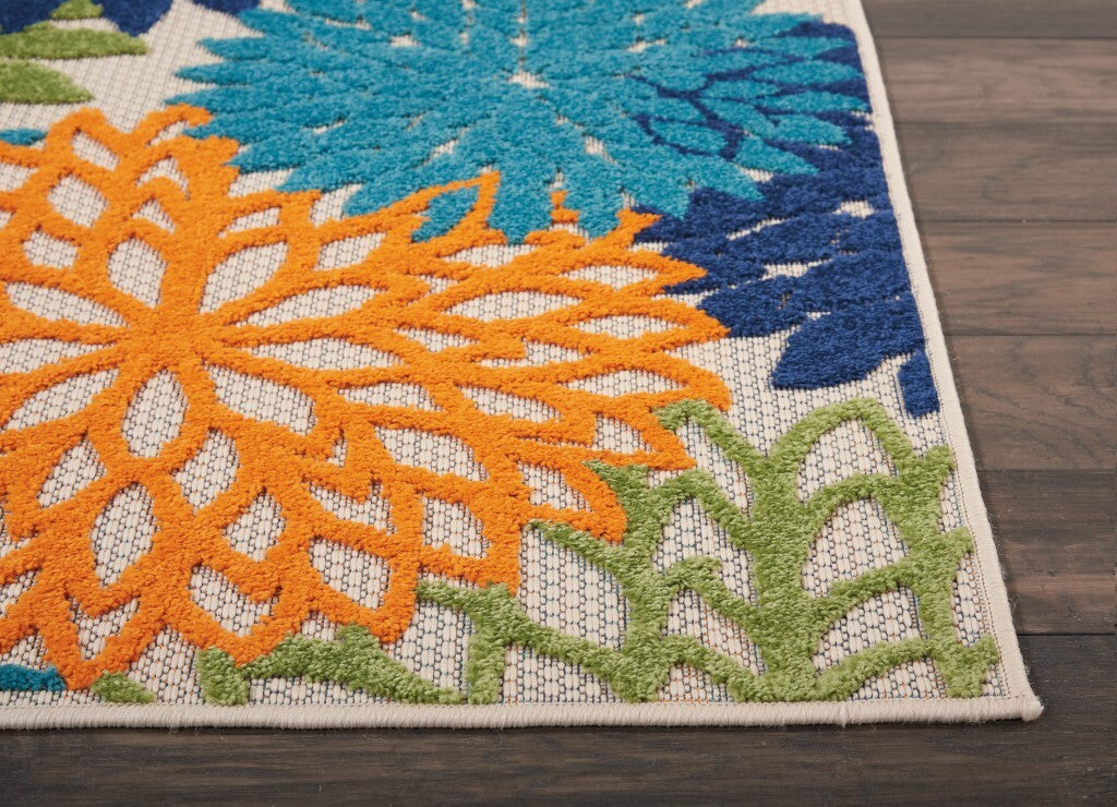 2' X 10' Orange Floral Outdoor Runner Rug