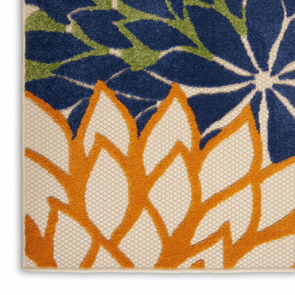2' X 8' Orange Floral Outdoor Runner Rug