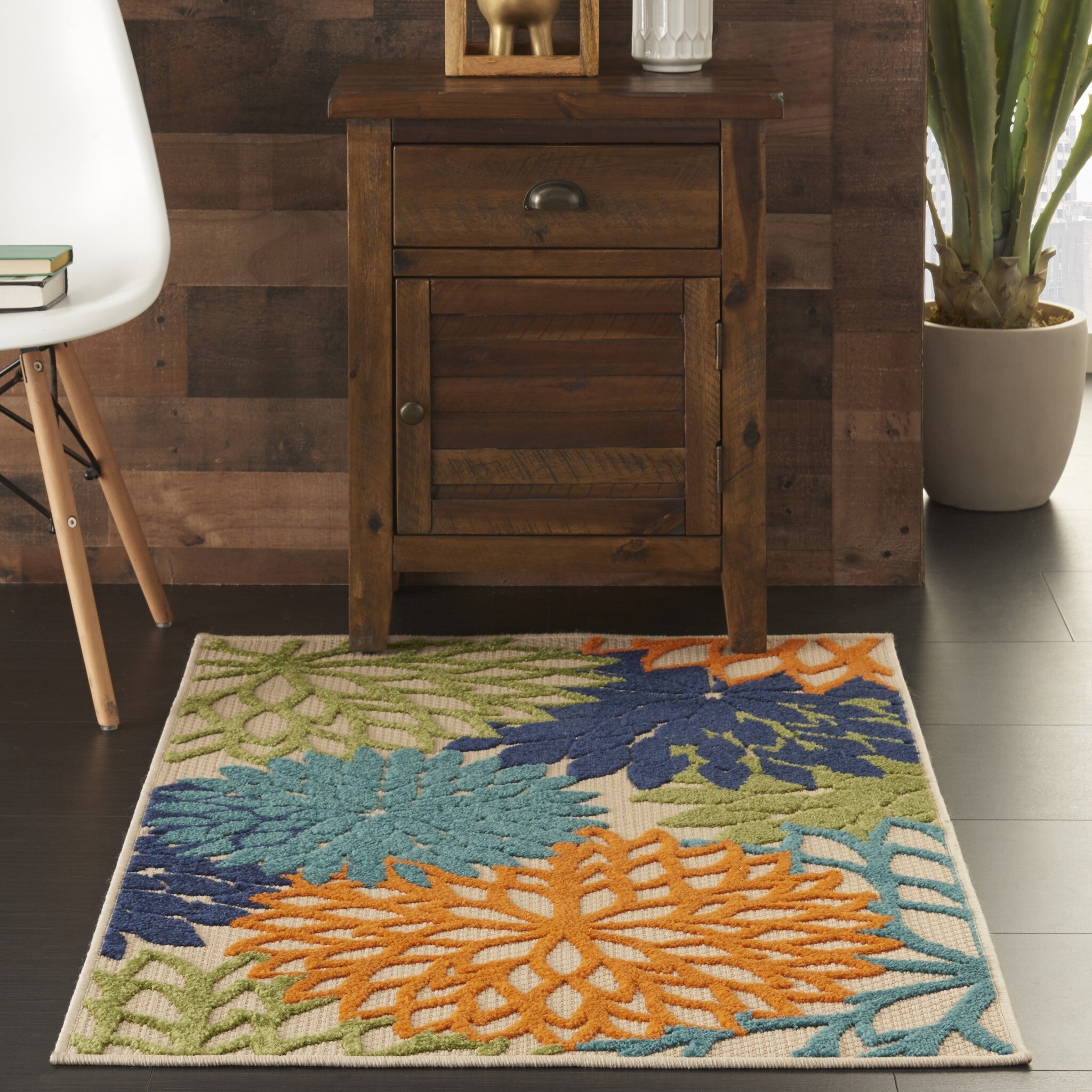 3' X 4' Orange Floral Outdoor Area Rug