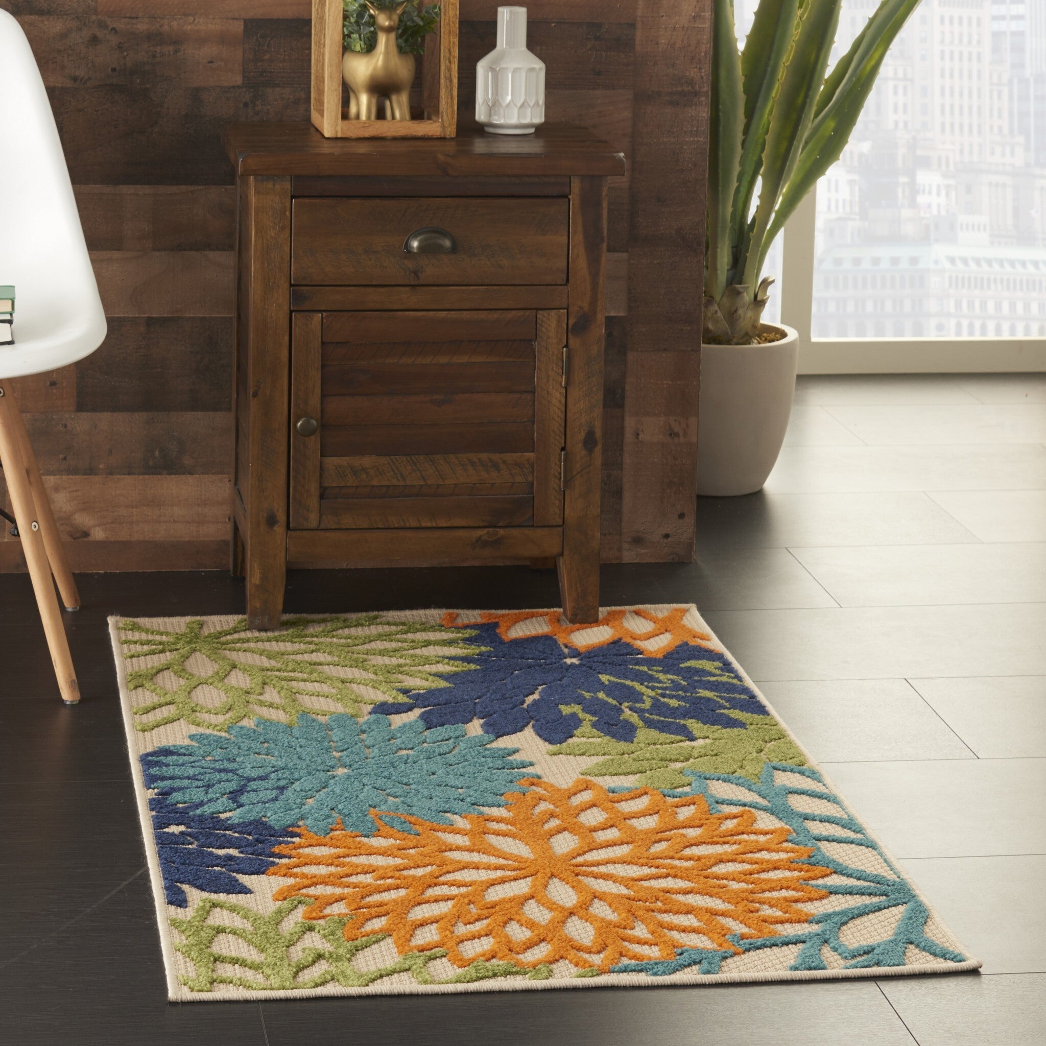 3' X 4' Orange Floral Outdoor Area Rug