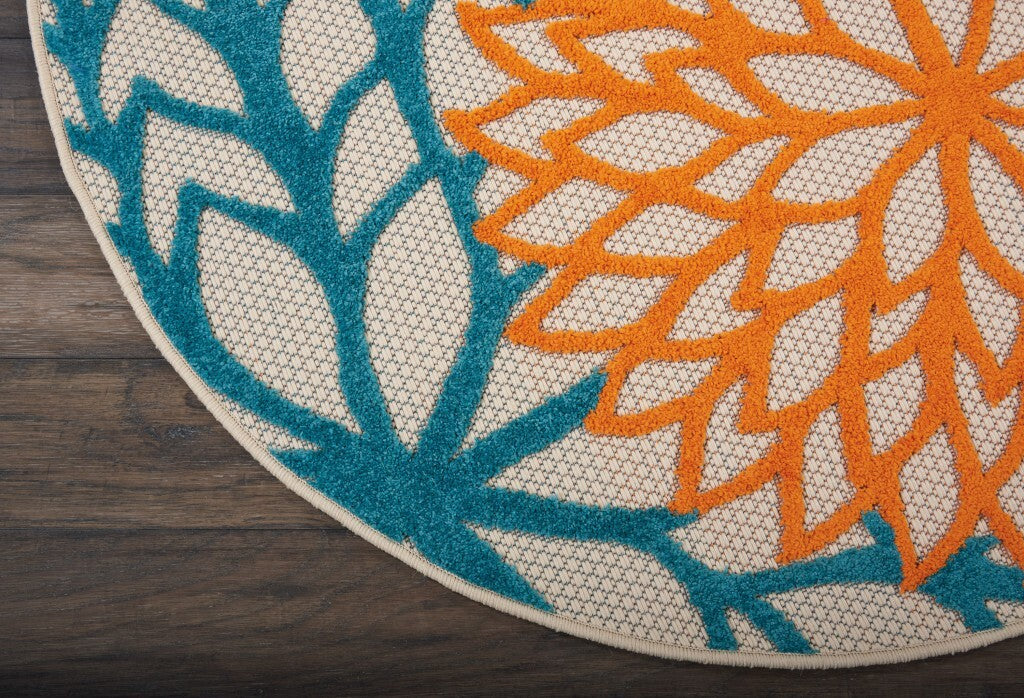 4' Round Orange Floral Outdoor Area Rug