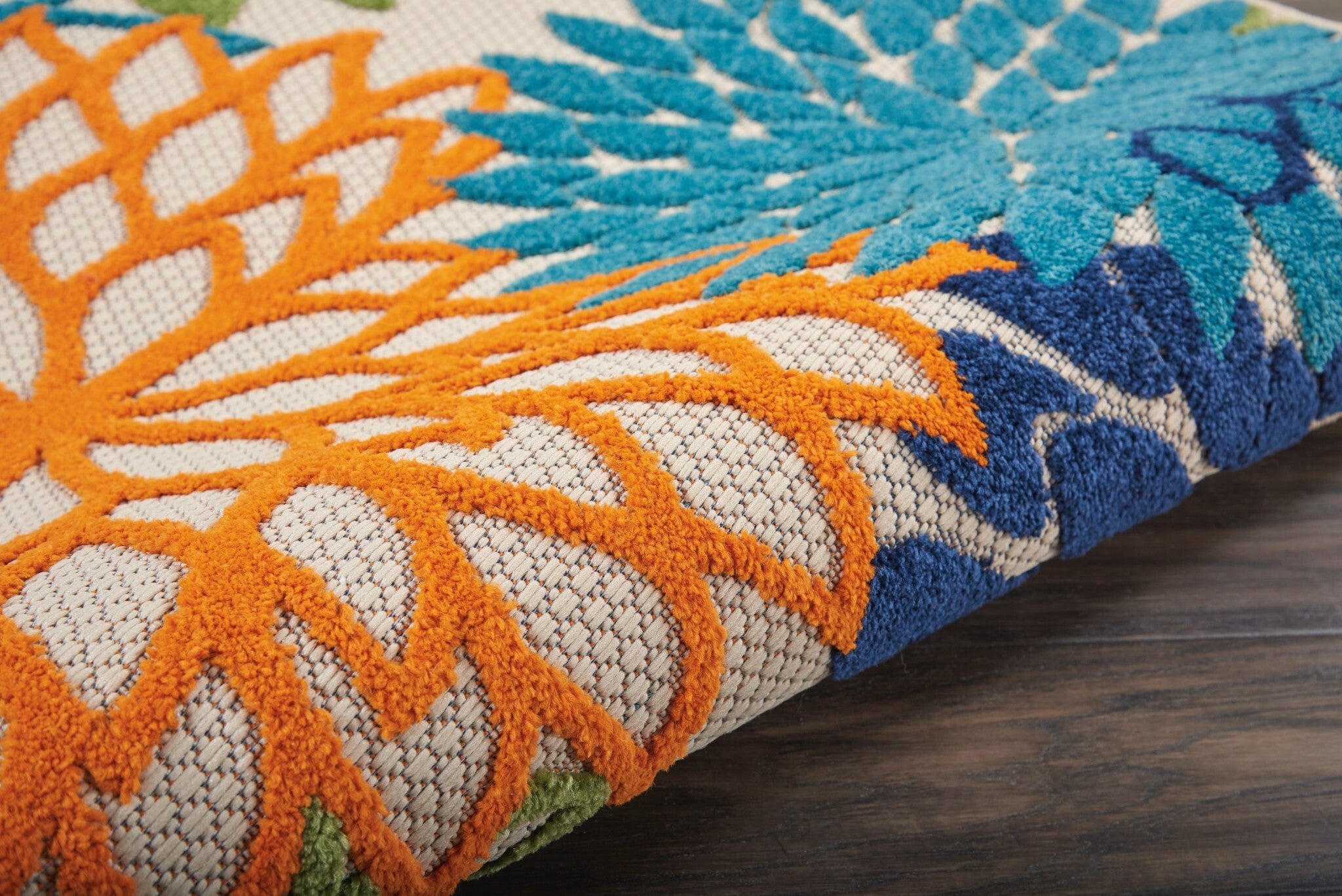 4' Round Orange Floral Outdoor Area Rug