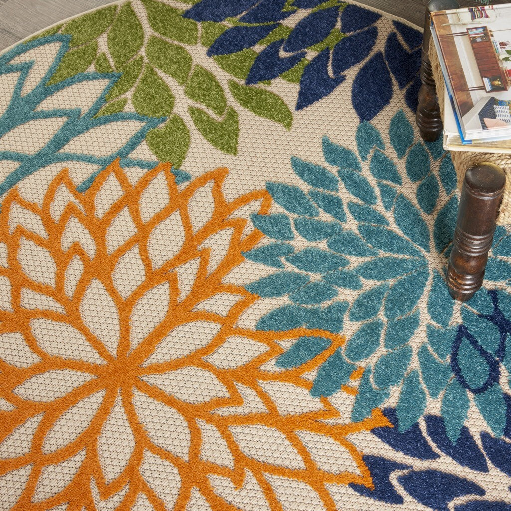 4' Round Orange Floral Outdoor Area Rug