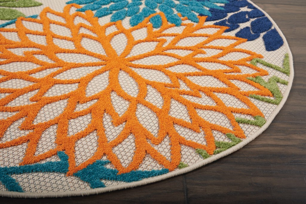 4' Round Orange Floral Outdoor Area Rug