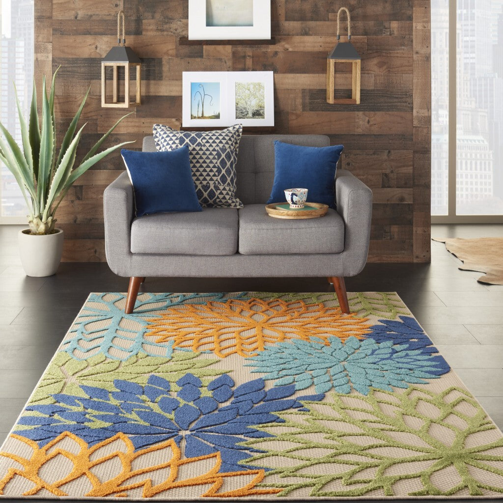 5' X 8' Orange Floral Outdoor Area Rug