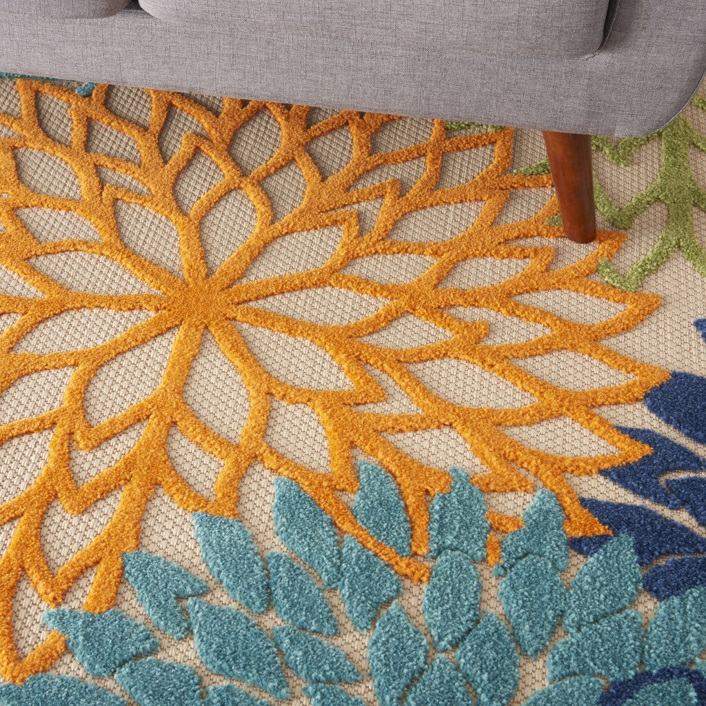 5' X 8' Orange Floral Outdoor Area Rug