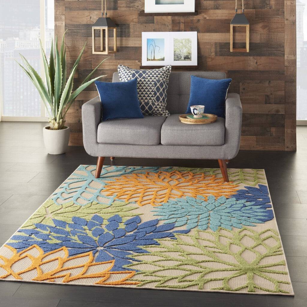 5' X 8' Orange Floral Outdoor Area Rug