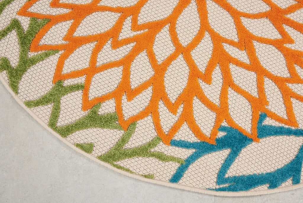 5' Round Orange Floral Outdoor Area Rug