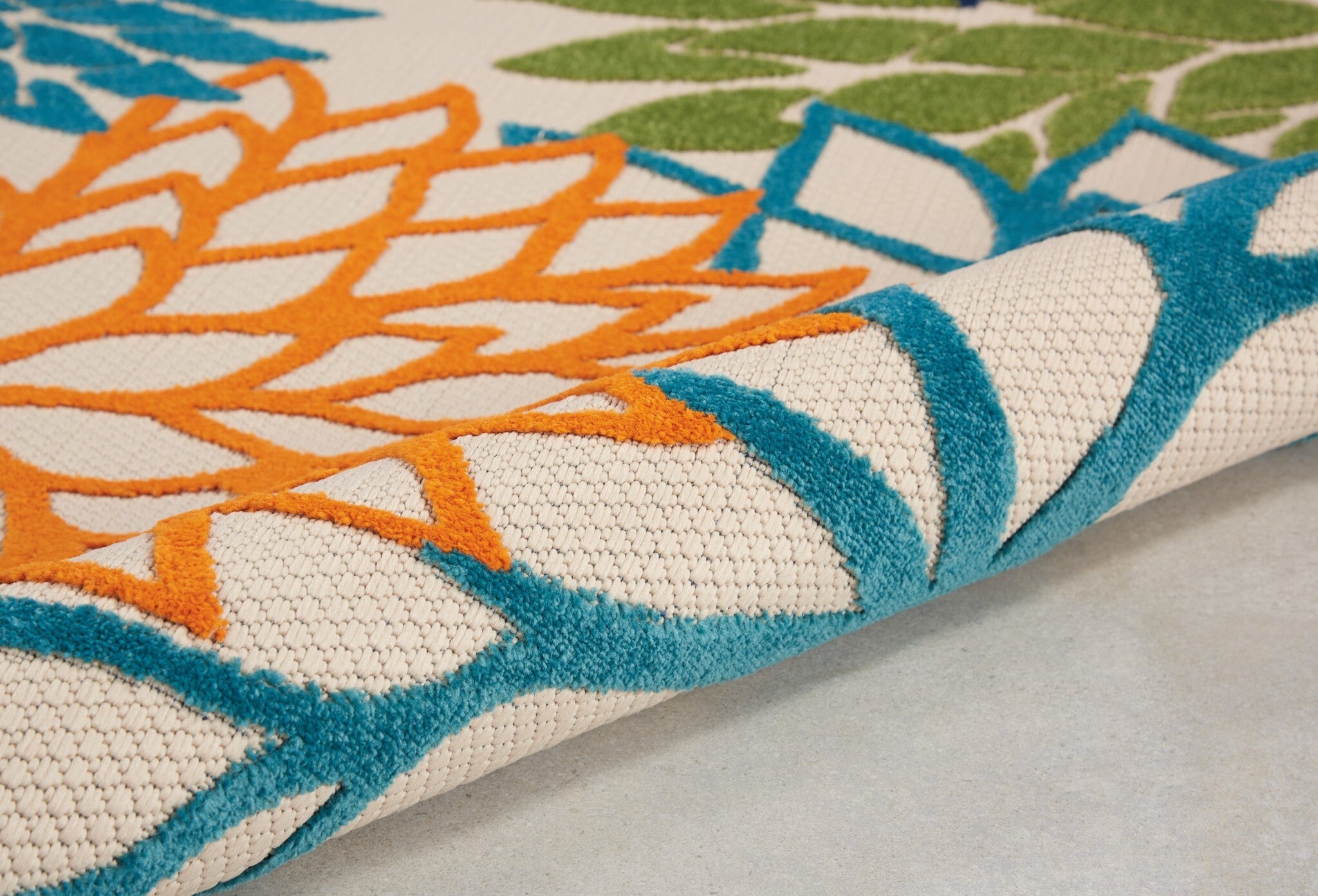 5' Round Orange Floral Outdoor Area Rug