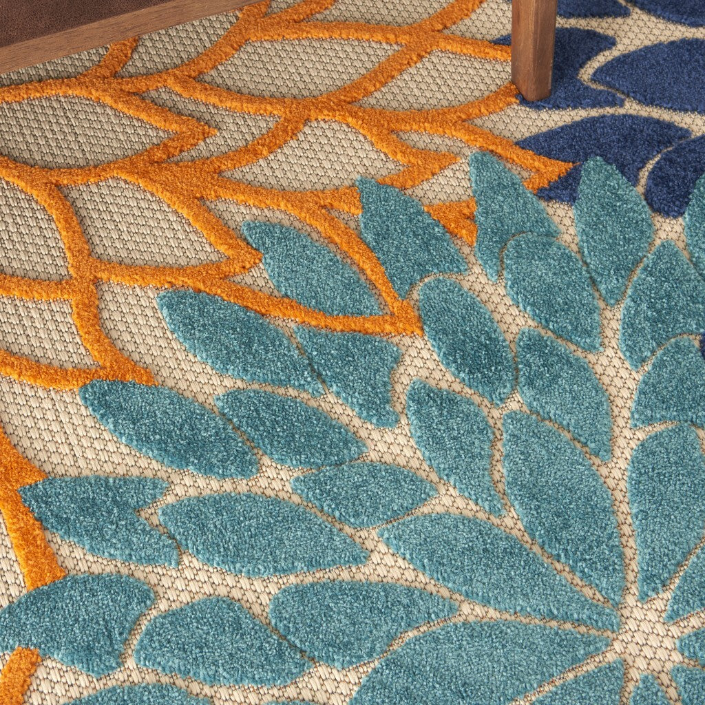 8' X 11' Orange Floral Outdoor Area Rug