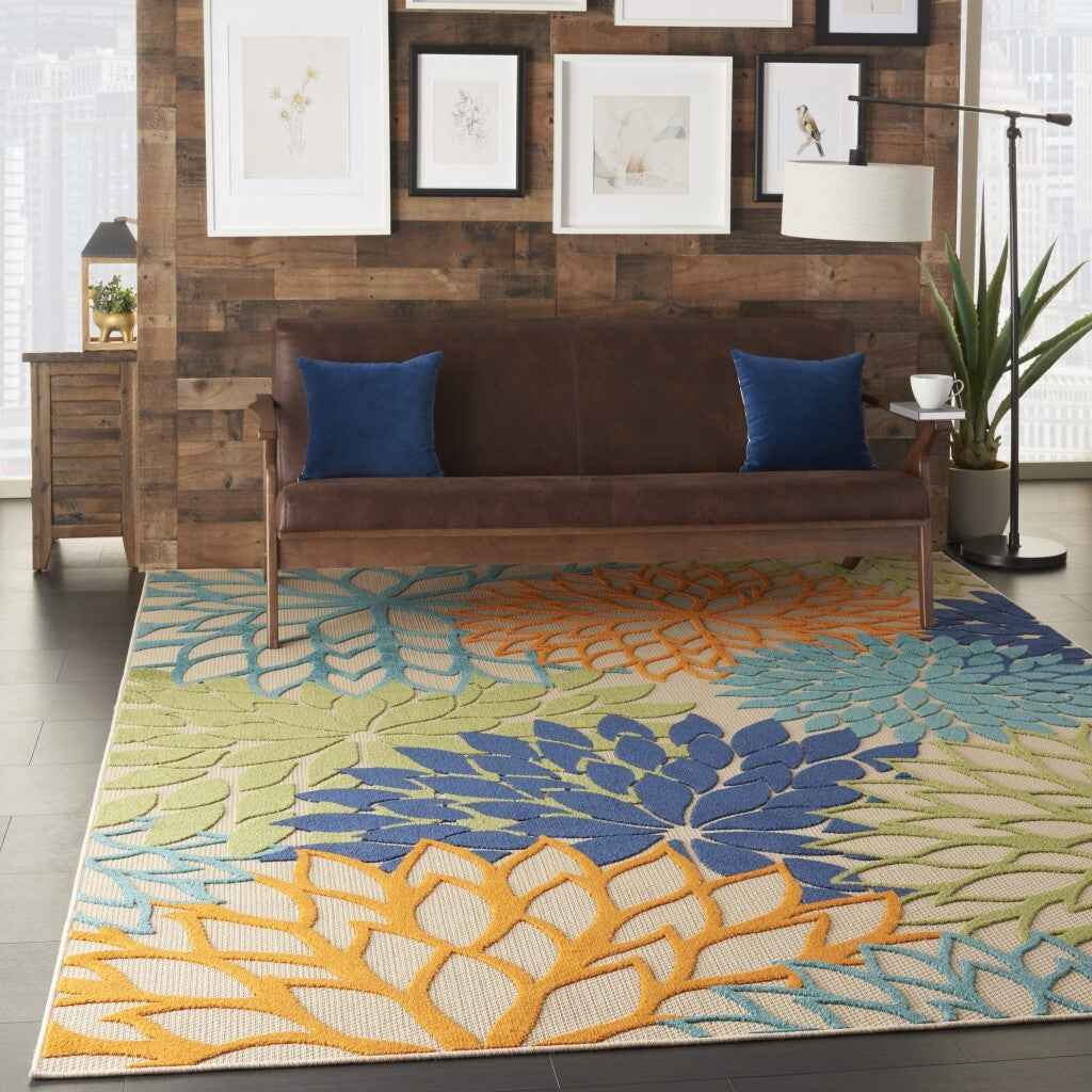 8' X 11' Orange Floral Outdoor Area Rug
