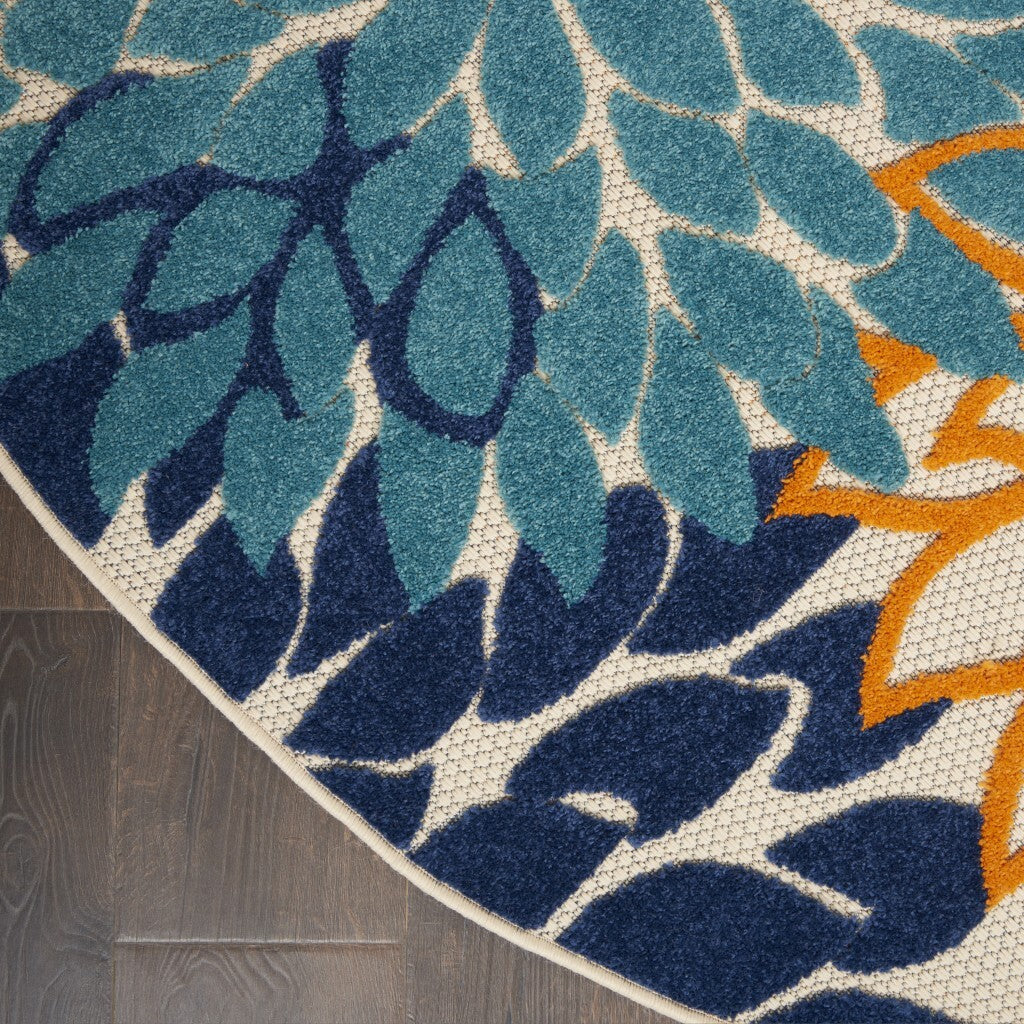 8' Round Orange Floral Outdoor Area Rug