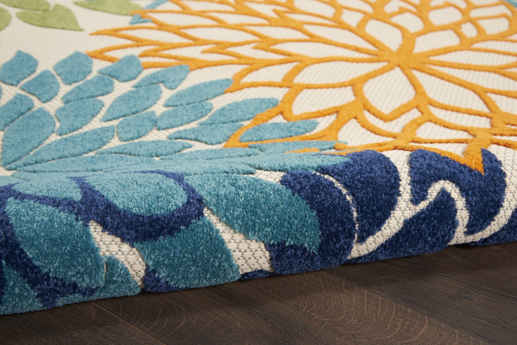 8' Round Orange Floral Outdoor Area Rug