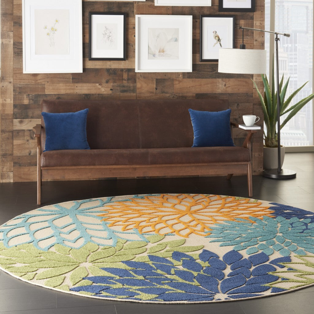 8' Round Orange Floral Outdoor Area Rug