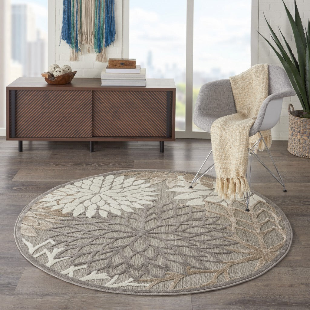 4' Round Natural And Gray Indoor Outdoor Area Rug