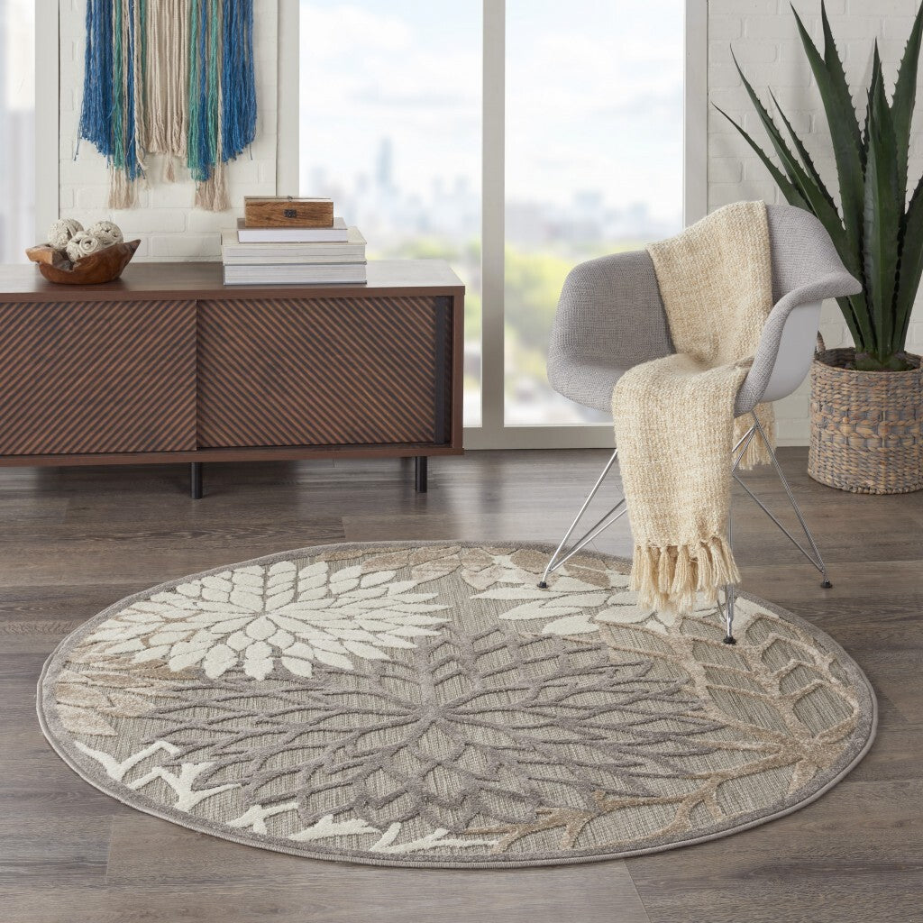 4' Round Natural And Gray Indoor Outdoor Area Rug