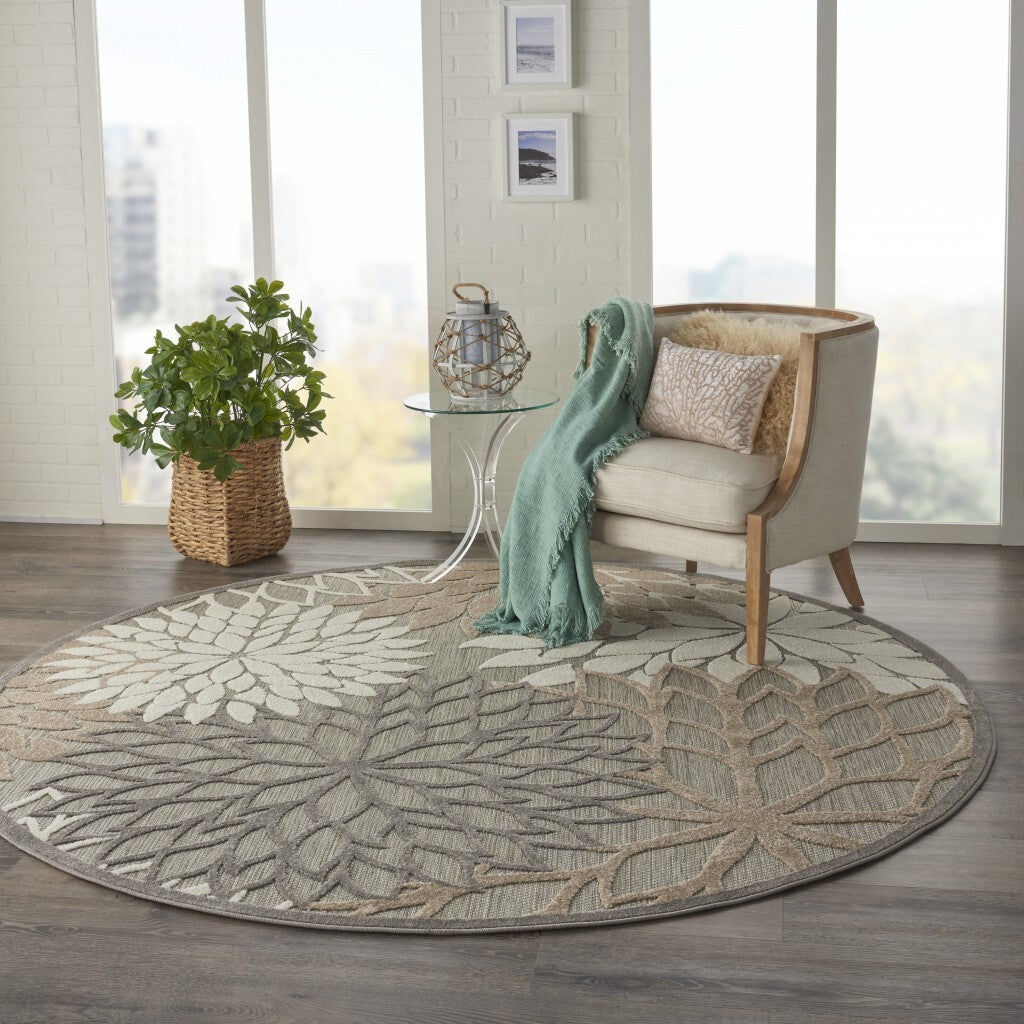 8' Round Natural And Gray Indoor Outdoor Area Rug