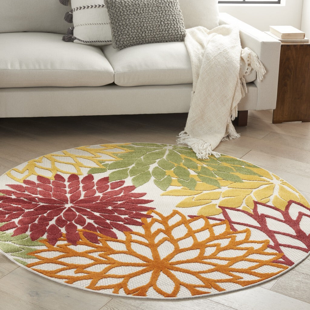 4' Round Red Tropical Indoor Outdoor Area Rug