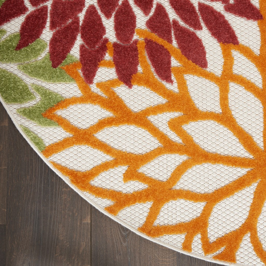 5' Round Red Tropical Indoor Outdoor Area Rug