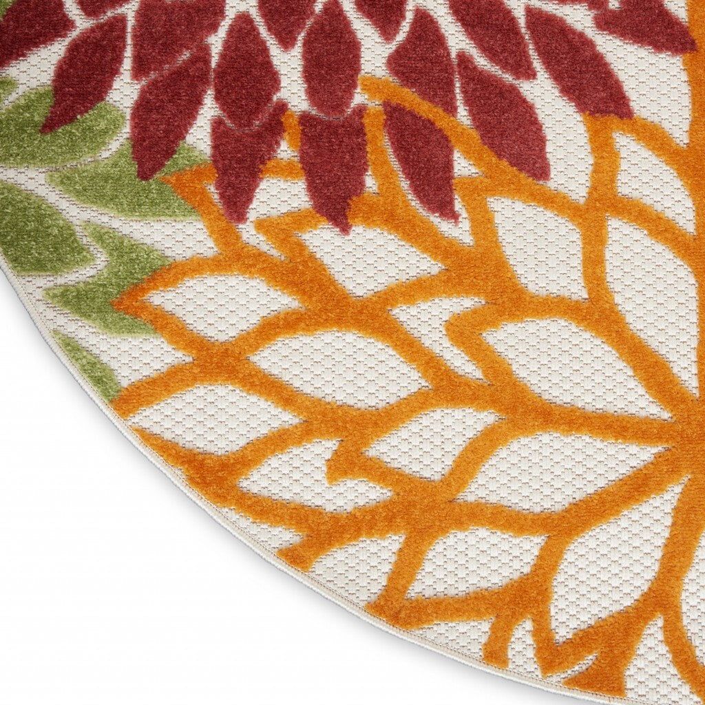 5' Round Red Tropical Indoor Outdoor Area Rug