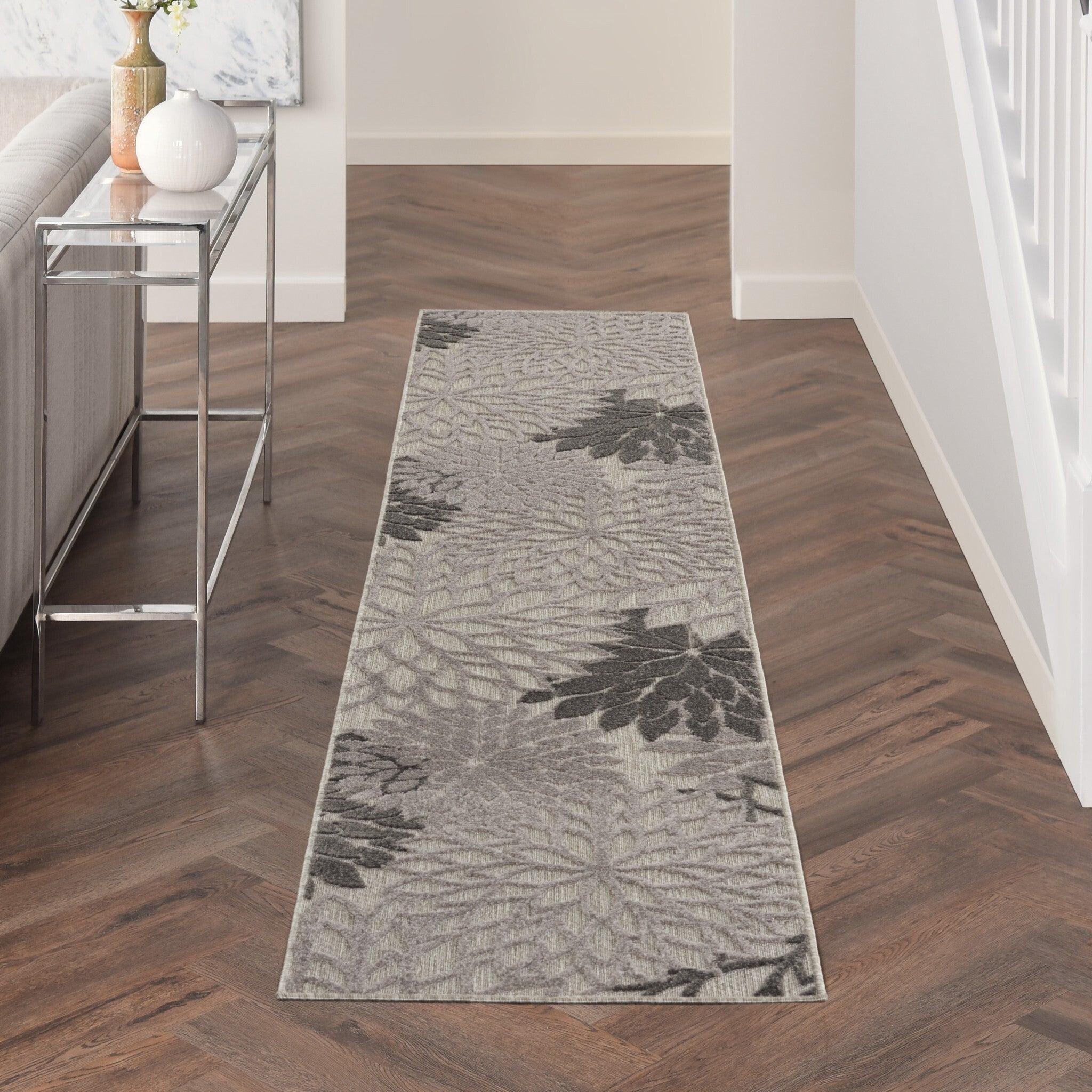 2' X 10' Silver And Gray Indoor Outdoor Runner Rug
