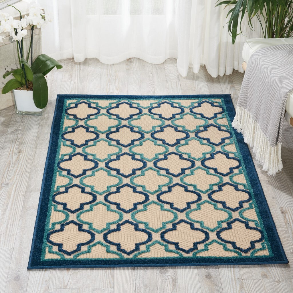3' X 4' Navy Blue Trellis Indoor Outdoor Area Rug