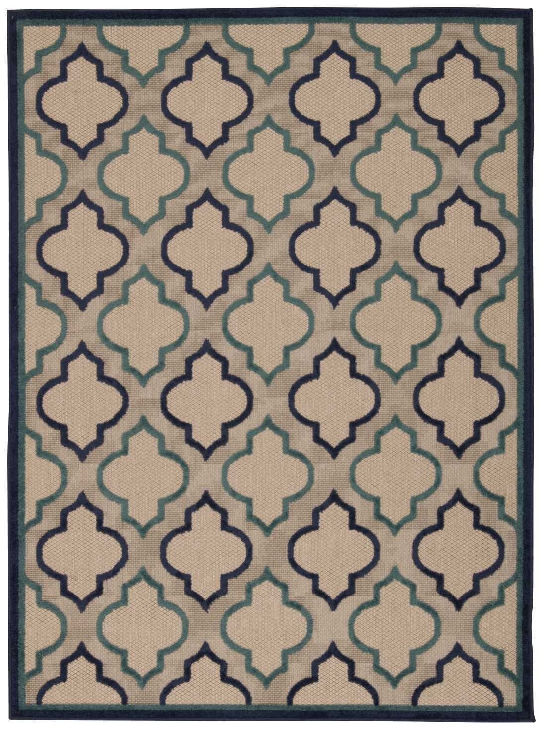 4' X 2'8 Navy Blue Trellis Indoor Outdoor Area Rug