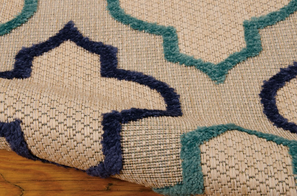 5' X 8' Navy Blue Trellis Indoor Outdoor Area Rug