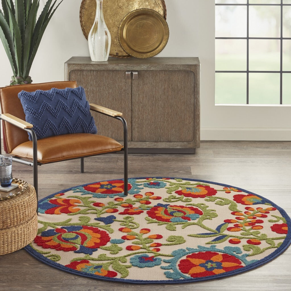 4' Round Mediterra Indoor Outdoor Area Rug