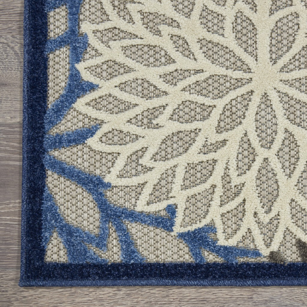 3' X 4' Blue Large Floral Indoor Outdoor Area Rug