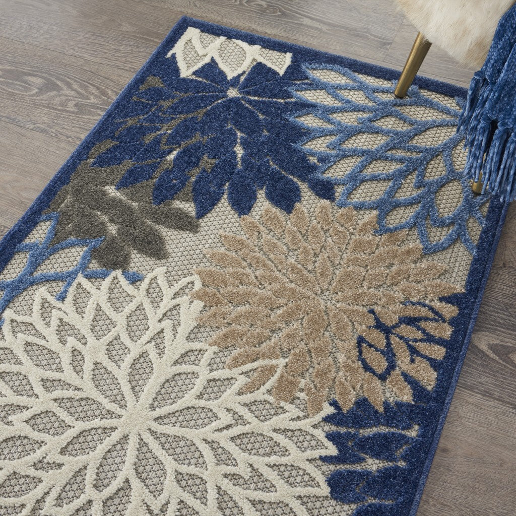 3' X 4' Blue Large Floral Indoor Outdoor Area Rug