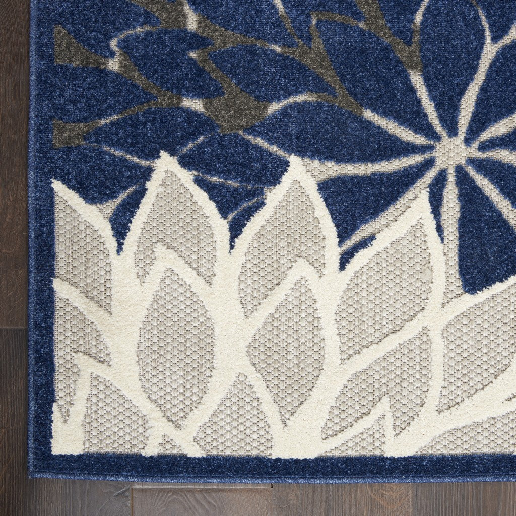 4' X 6' Blue Large Floral Indoor Outdoor Area Rug