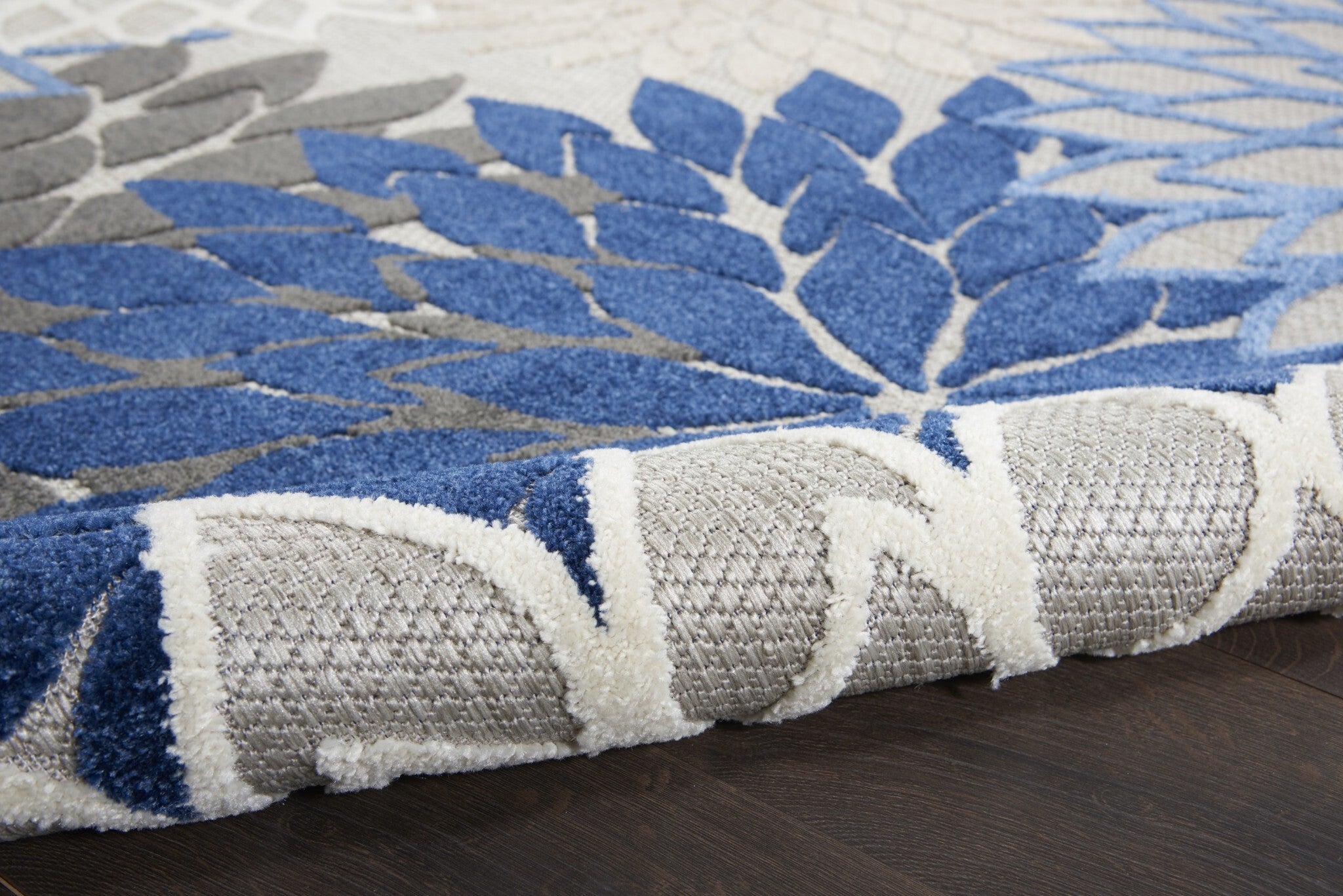4' X 6' Blue Large Floral Indoor Outdoor Area Rug