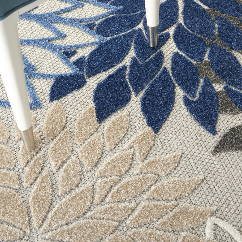 4' X 6' Blue Large Floral Indoor Outdoor Area Rug