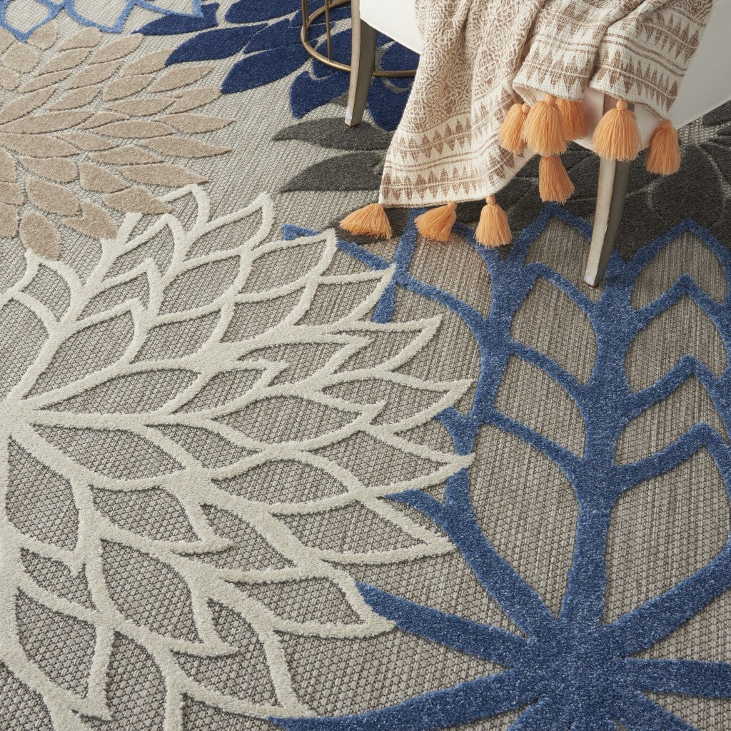 8' Round Blue Large Floral Indoor Outdoor Area Rug