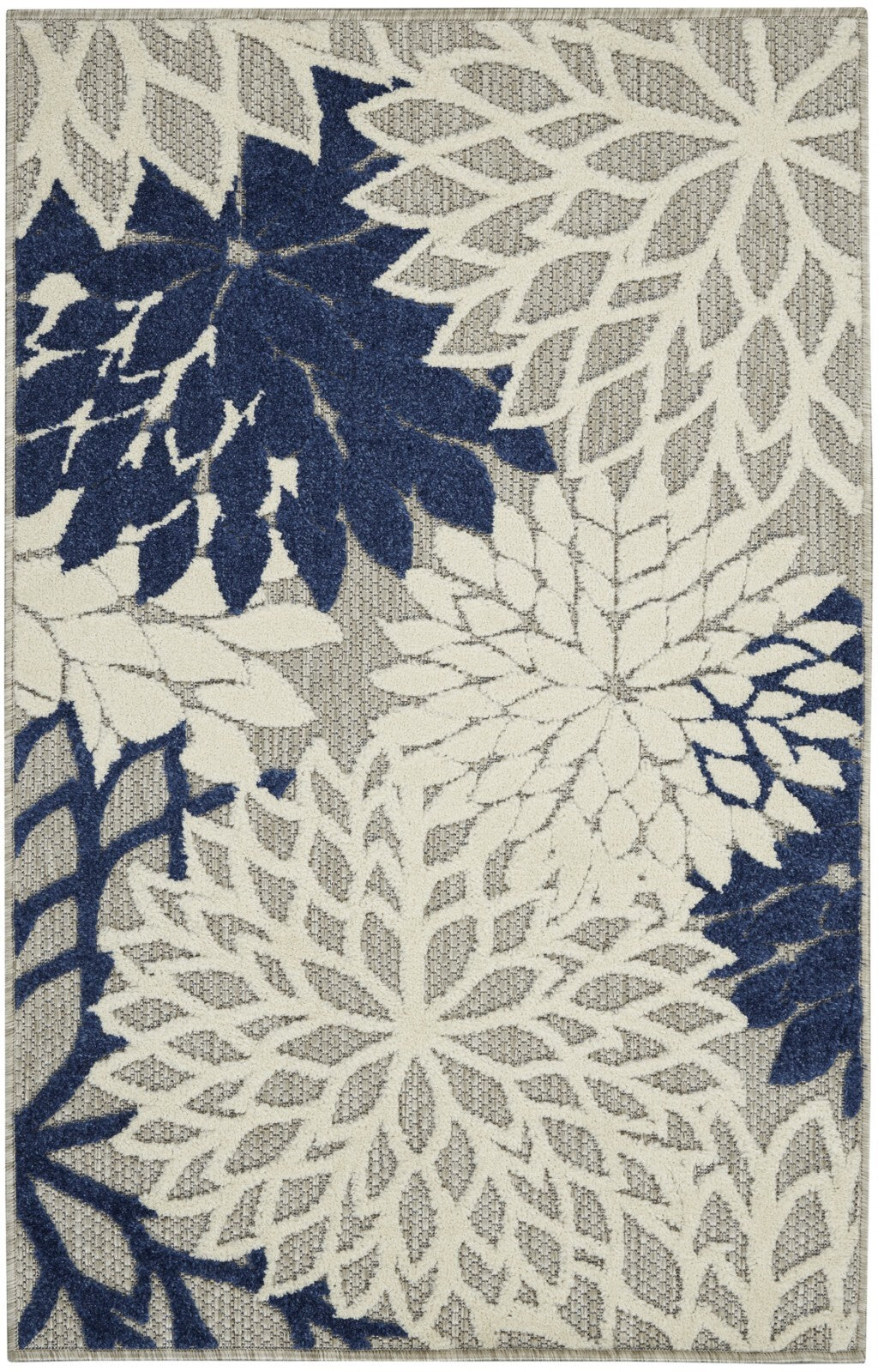 3' X 4' Ivory And Navy Indoor Outdoor Area Rug