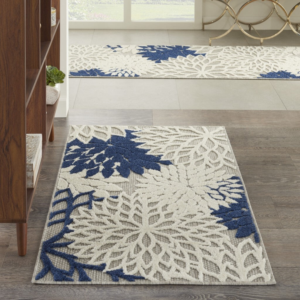 3' X 4' Ivory And Navy Indoor Outdoor Area Rug