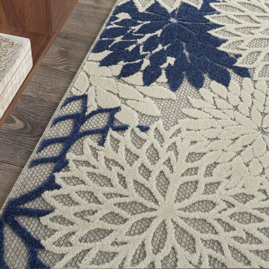 3' X 4' Ivory And Navy Indoor Outdoor Area Rug