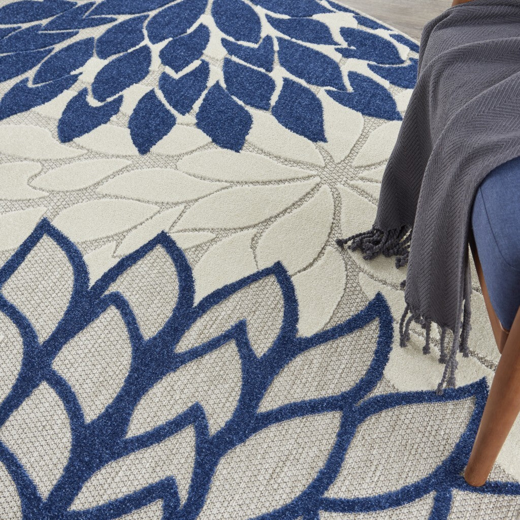 8' Round Ivory And Navy Indoor Outdoor Area Rug