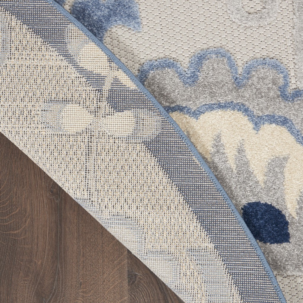4' Round Blue And Gray Indoor Outdoor Area Rug