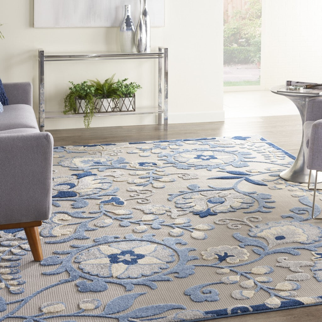 8' X 11' Blue And Gray Indoor Outdoor Area Rug