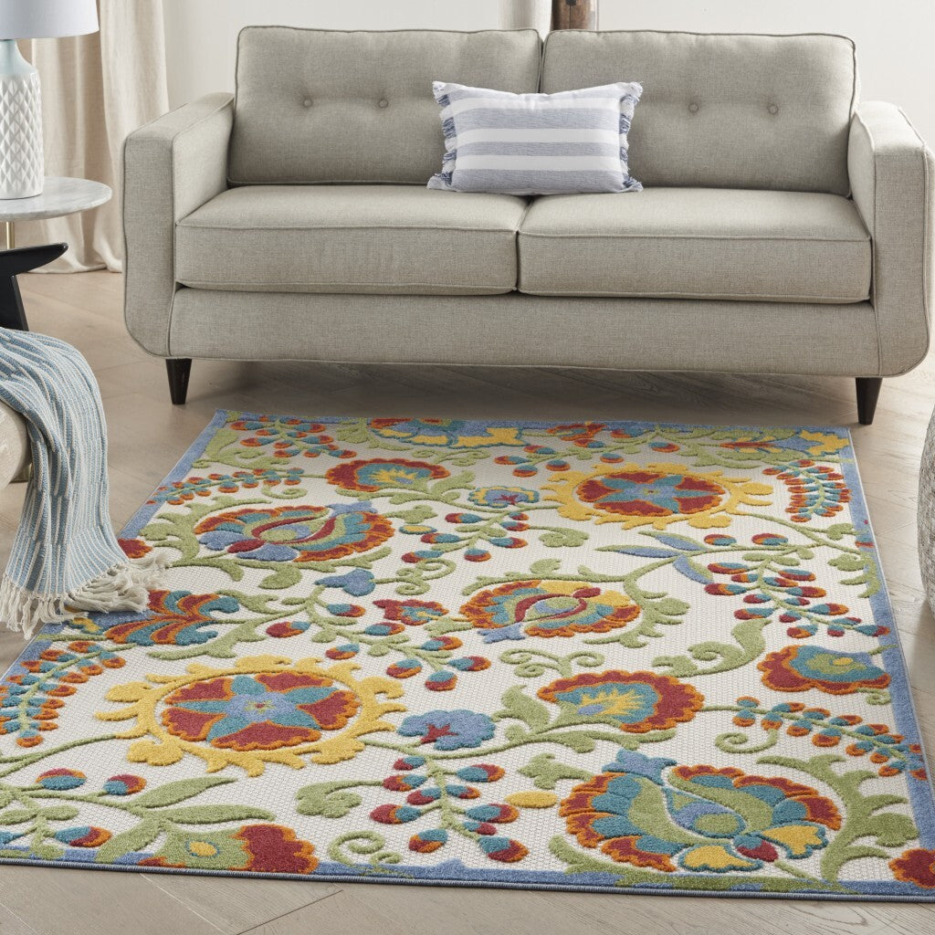 6' X 9' Ivory Multi Floral Indoor Outdoor Area Rug