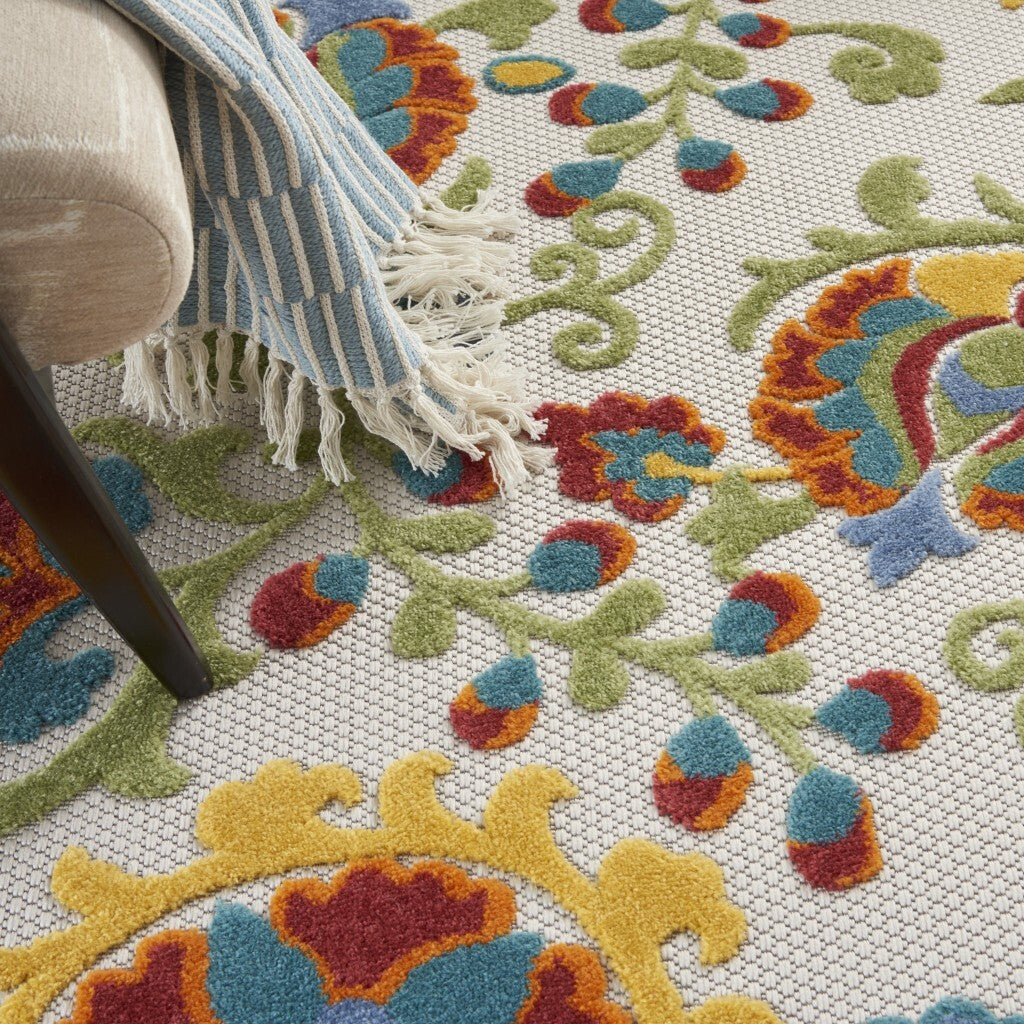 6' X 9' Ivory Multi Floral Indoor Outdoor Area Rug