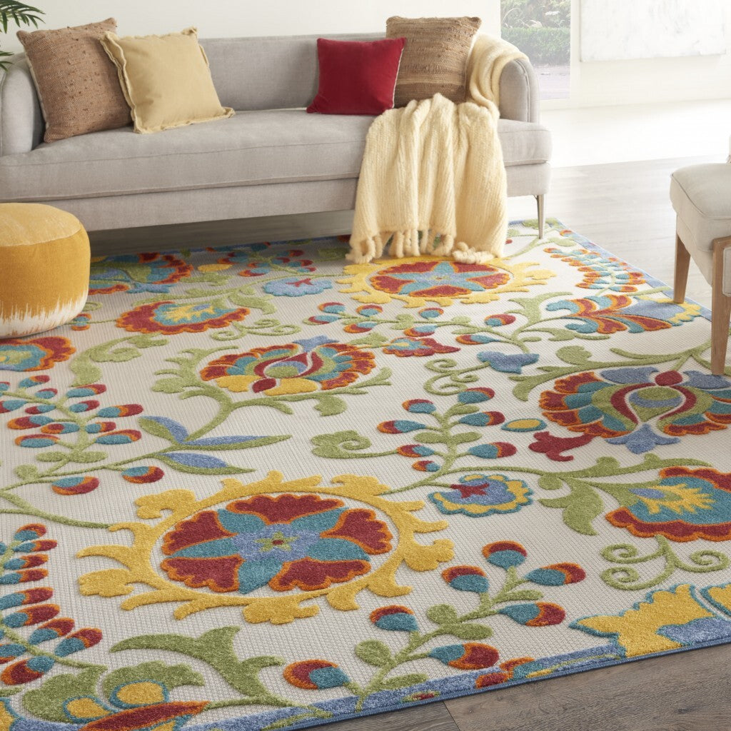 8' X 11' Ivory Multi Floral Indoor Outdoor Area Rug