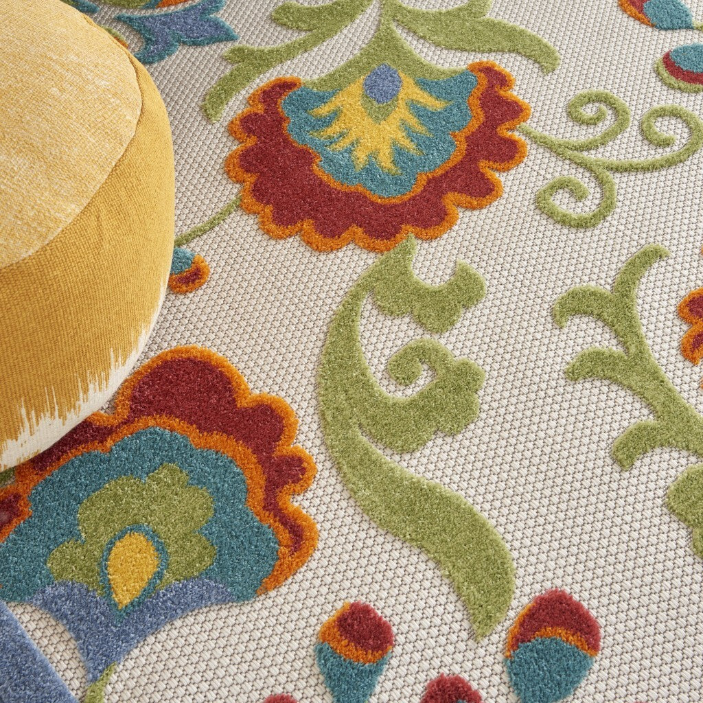 8' X 11' Ivory Multi Floral Indoor Outdoor Area Rug