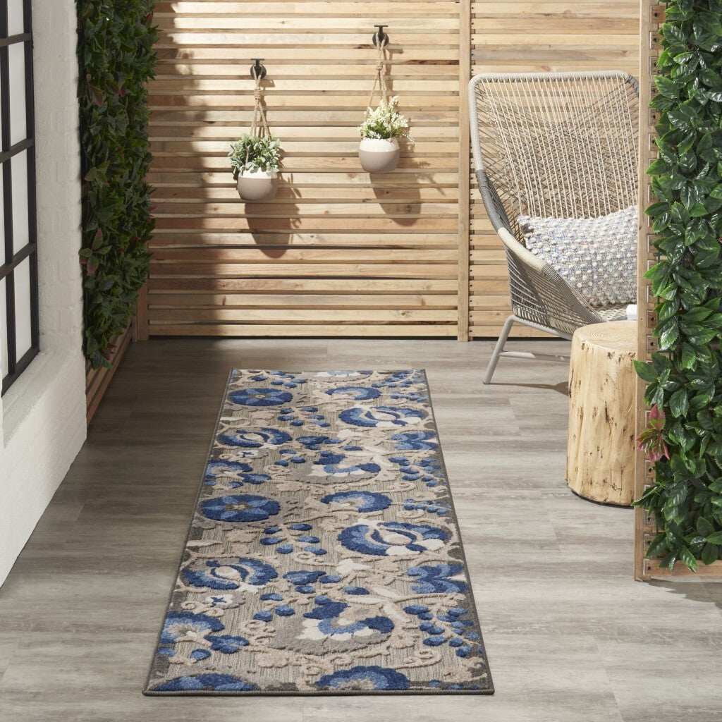 2' X 6' Natural And Blue Indoor Outdoor Runner Rug