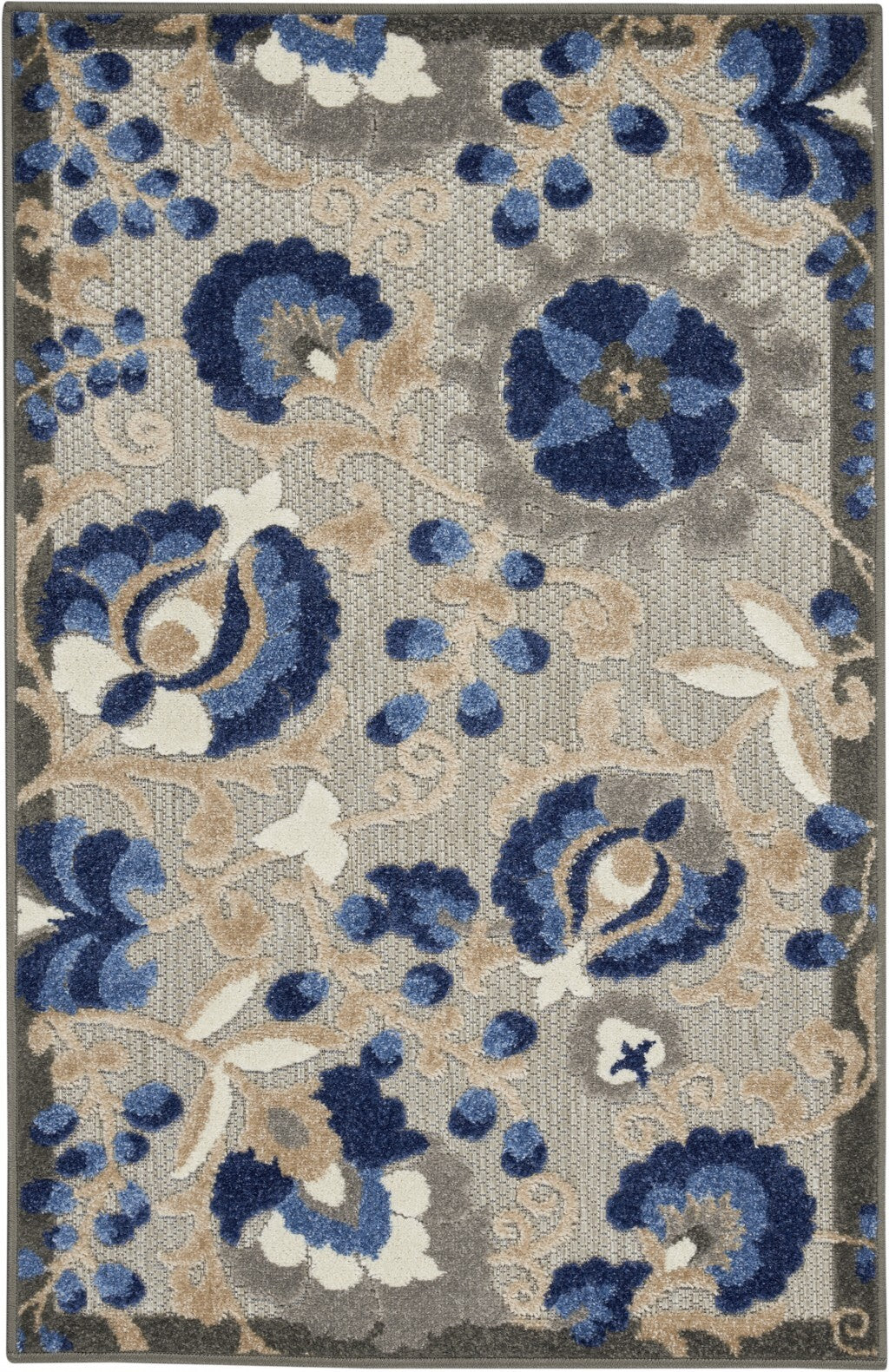 3' X 4' Natural And Blue Indoor Outdoor Area Rug