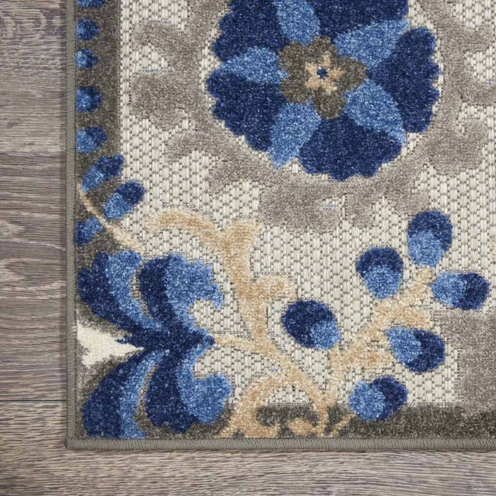 3' X 4' Natural And Blue Indoor Outdoor Area Rug