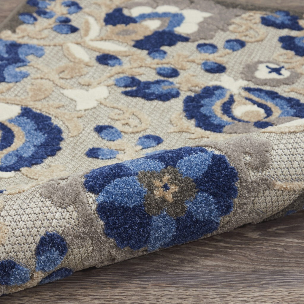 3' X 4' Natural And Blue Indoor Outdoor Area Rug
