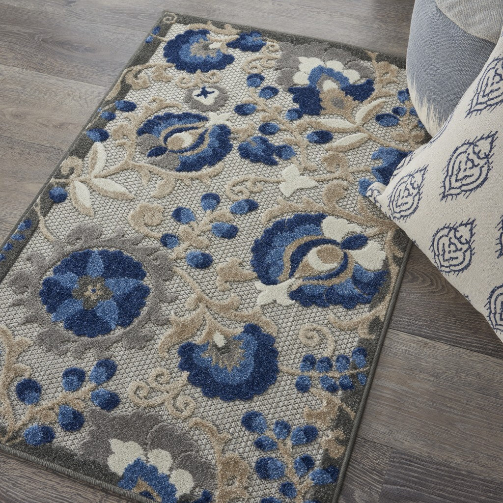 3' X 4' Natural And Blue Indoor Outdoor Area Rug